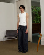 ZHABUXIAO Pleated Wool Blend Straight Leg Raw Denim Jeans YKK Blue