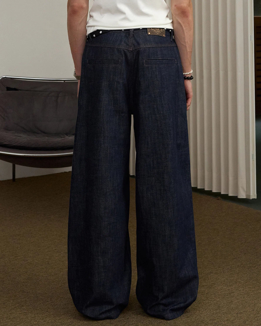 ZHABUXIAO Pleated Wool Blend Straight Leg Raw Denim Jeans YKK Blue