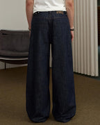 ZHABUXIAO Pleated Wool Blend Straight Leg Raw Denim Jeans YKK Blue