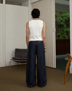ZHABUXIAO Pleated Wool Blend Straight Leg Raw Denim Jeans YKK Blue