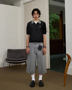 ZHABUXIAO Wool Blend Capri Straight Belted Tailored Dress Pants Gray & Khaki