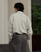 ZHABUXIAO Plaid Lyocell Linen Hidden Placket Long Sleeve Shirt Black and White Plaid
