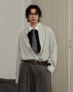 ZHABUXIAO Plaid Lyocell Linen Hidden Placket Long Sleeve Shirt Black and White Plaid