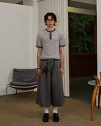 ZHABUXIAO Alpaca Mohair Henley Knit Short Sleeve Polo Shirt Gray