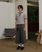 ZHABUXIAO Alpaca Mohair Henley Knit Short Sleeve Polo Shirt Gray