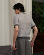 ZHABUXIAO Alpaca Mohair Henley Knit Short Sleeve Polo Shirt Gray