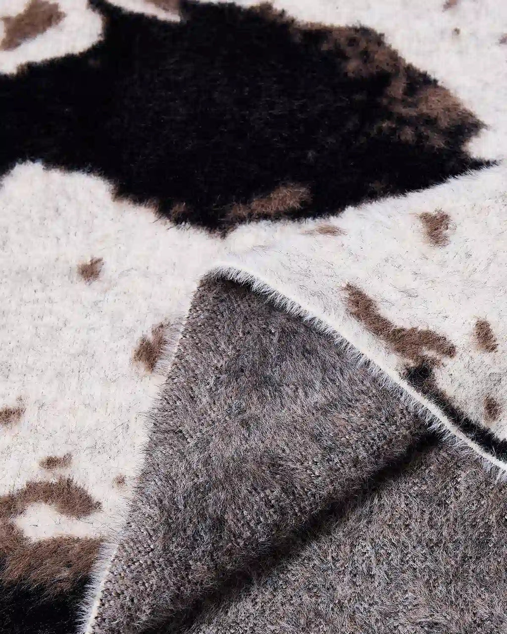 ZHABUXIAO Cow Pattern V Neck Textured Colorblock Knit Sweater Cow Print