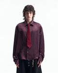 ZHABUXIAO Elegant Crinkled Acetate Satin Long Sleeve Shirt Dark Purple