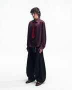 ZHABUXIAO Elegant Crinkled Acetate Satin Long Sleeve Shirt Dark Purple