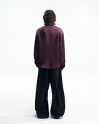 ZHABUXIAO Elegant Crinkled Acetate Satin Long Sleeve Shirt Dark Purple