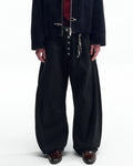 ZHABUXIAO Textured Denim Diamond Button Curved Wide Jeans Black