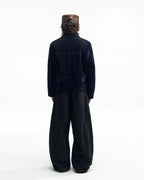 ZHABUXIAO Textured Denim Diamond Button Curved Wide Jeans Black