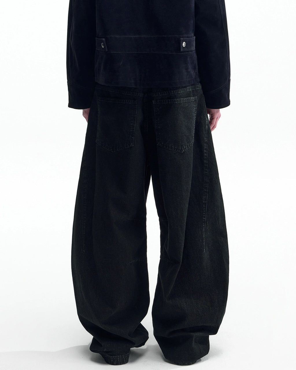ZHABUXIAO Textured Denim Diamond Button Curved Wide Jeans Black