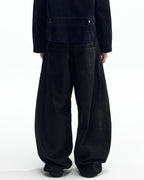 ZHABUXIAO Textured Denim Diamond Button Curved Wide Jeans Black