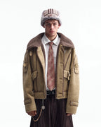 ZHABUXIAO Shearling Collar Metal Button Retro Fleece Jacket Khaki