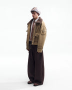 ZHABUXIAO Shearling Collar Metal Button Retro Fleece Jacket Khaki
