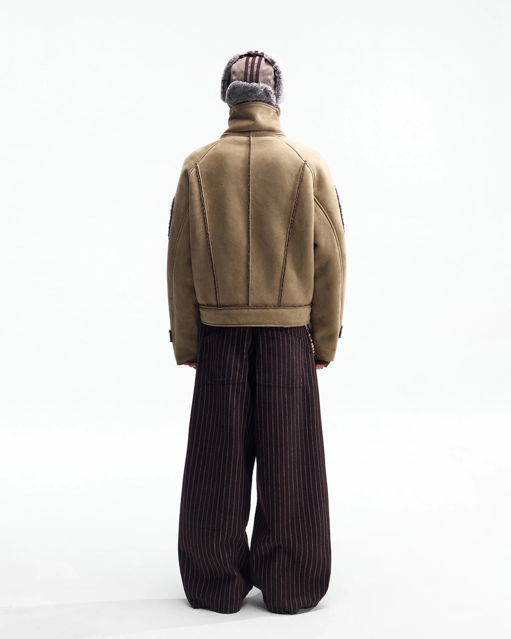 ZHABUXIAO Shearling Collar Metal Button Retro Fleece Jacket Khaki