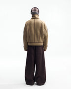 ZHABUXIAO Shearling Collar Metal Button Retro Fleece Jacket Khaki