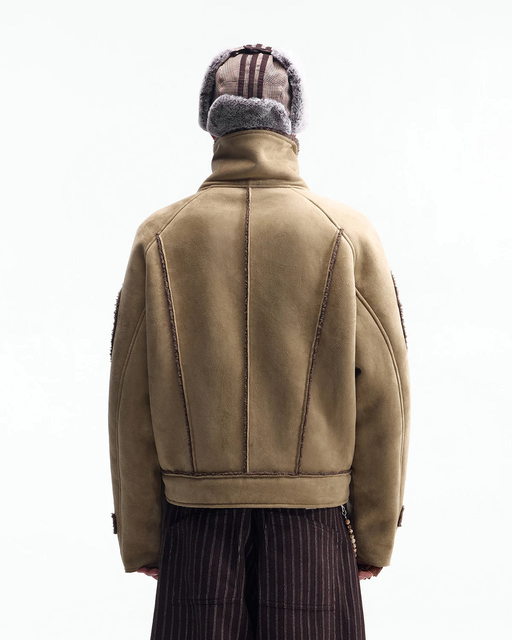 ZHABUXIAO Shearling Collar Metal Button Retro Fleece Jacket Khaki