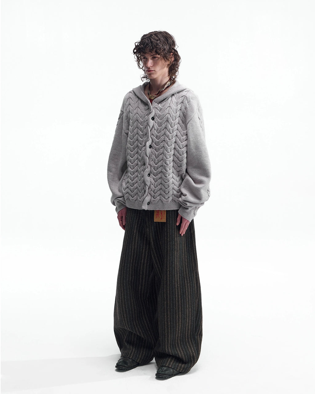 ZHABUXIAO Cable Knit Lambswool Hooded Soft Cardigan Sweater Gray & Khaki