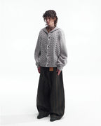ZHABUXIAO Cable Knit Lambswool Hooded Soft Cardigan Sweater Gray & Khaki