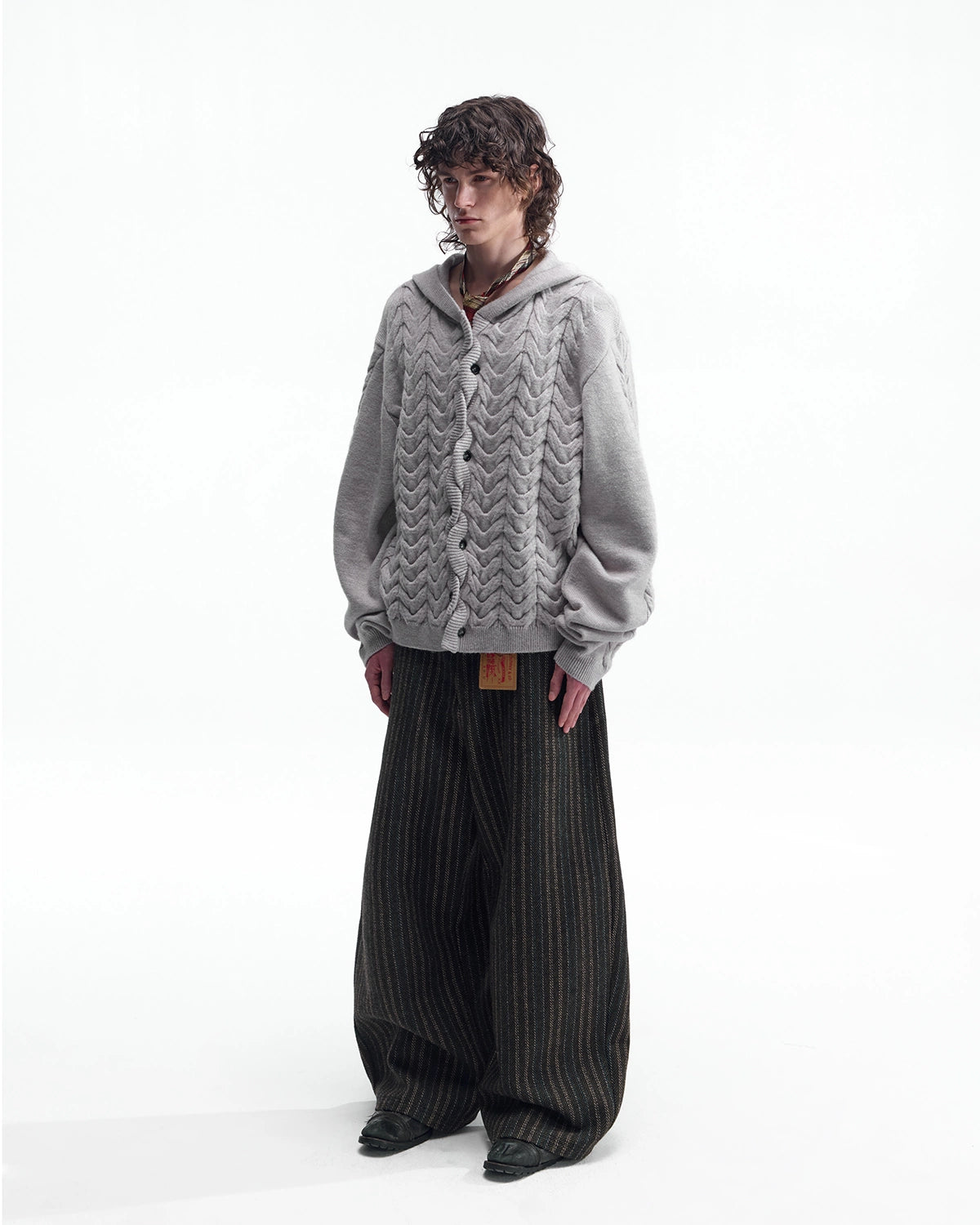 ZHABUXIAO Cable Knit Lambswool Hooded Soft Cardigan Sweater Gray & Khaki