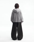 ZHABUXIAO Cable Knit Lambswool Hooded Soft Cardigan Sweater Gray & Khaki