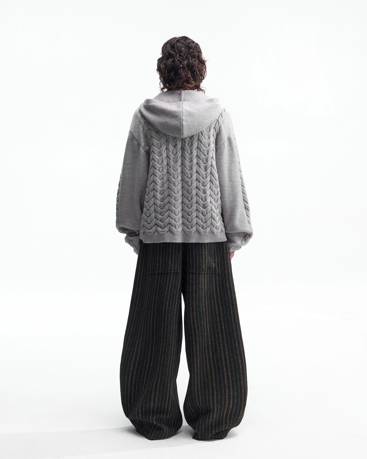 ZHABUXIAO Cable Knit Lambswool Hooded Soft Cardigan Sweater Gray & Khaki