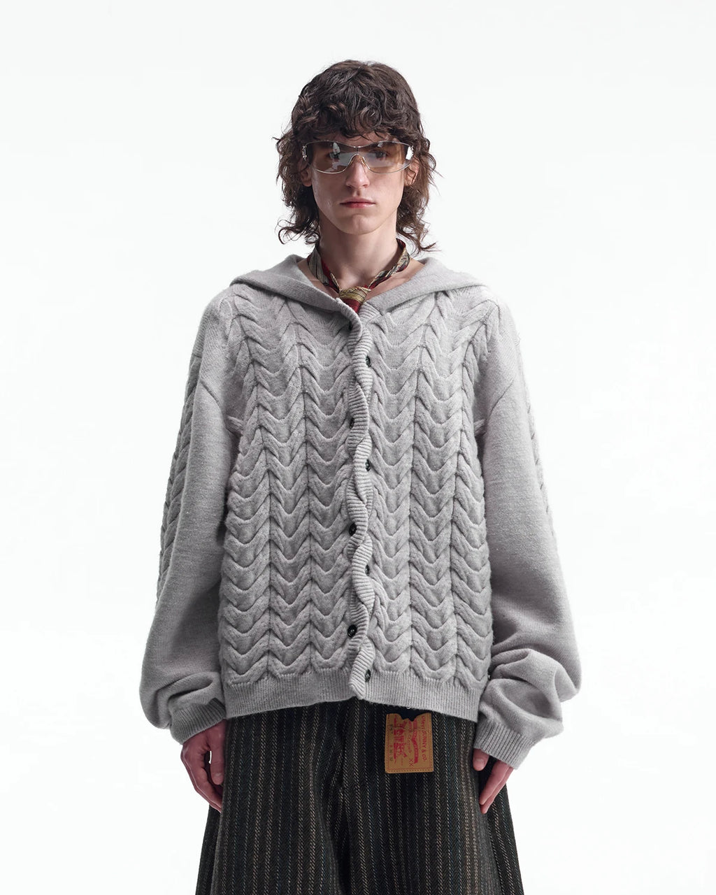 ZHABUXIAO Cable Knit Lambswool Hooded Soft Cardigan Sweater Gray & Khaki