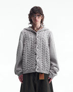 ZHABUXIAO Cable Knit Lambswool Hooded Soft Cardigan Sweater Gray & Khaki