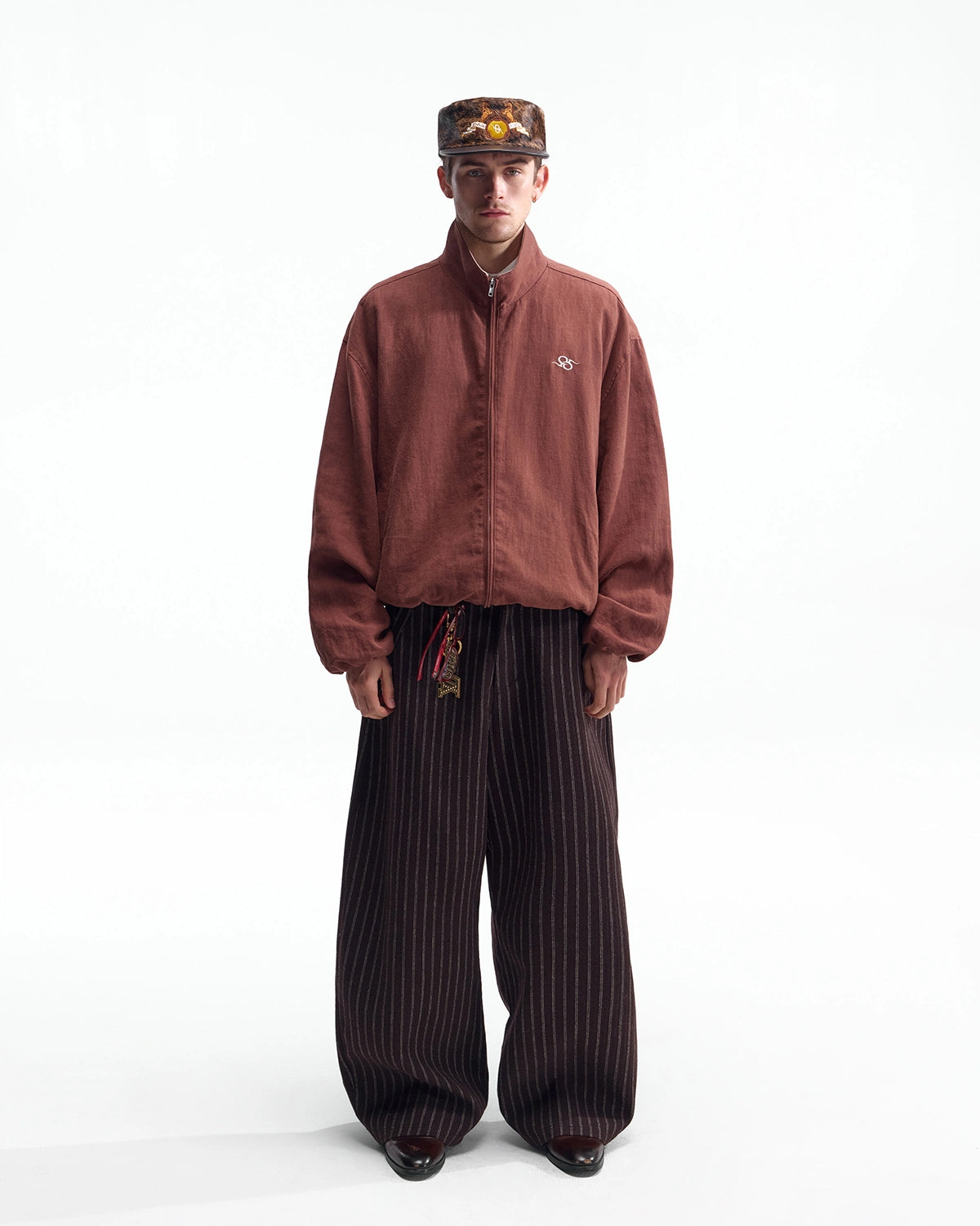 ZHABUXIAO Ramie Tencel Drawstring Adjust Casual Jacket Mahogany