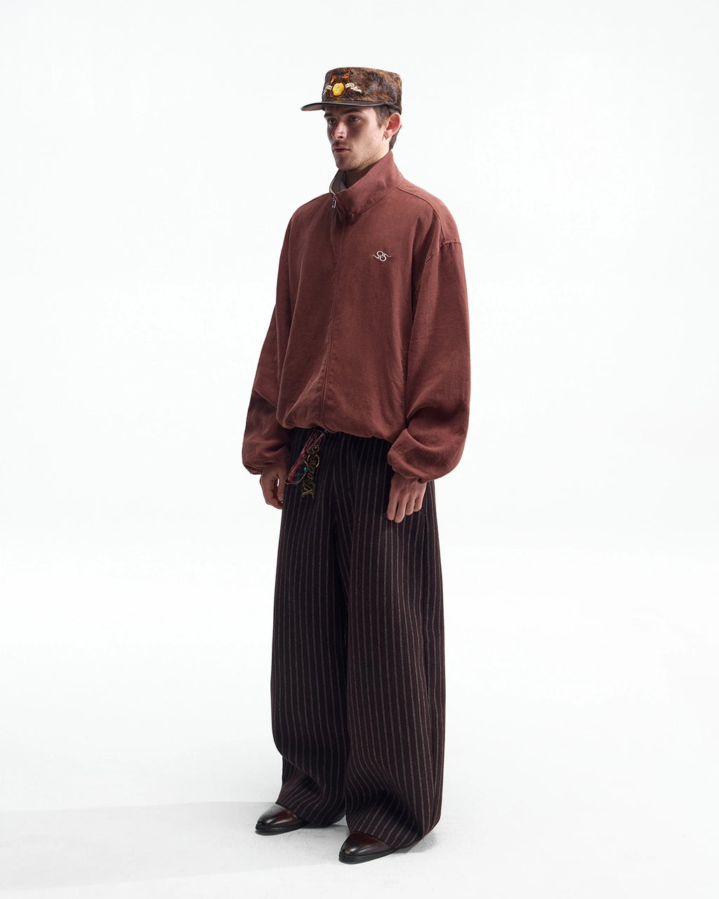 ZHABUXIAO Ramie Tencel Drawstring Adjust Casual Jacket Mahogany