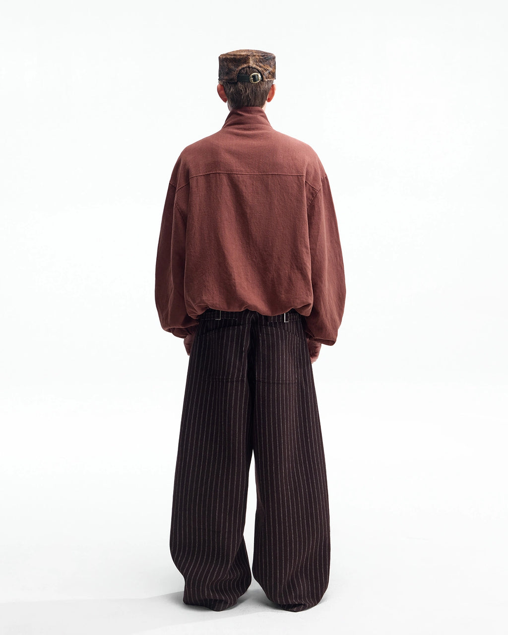 ZHABUXIAO Ramie Tencel Drawstring Adjust Casual Jacket Mahogany