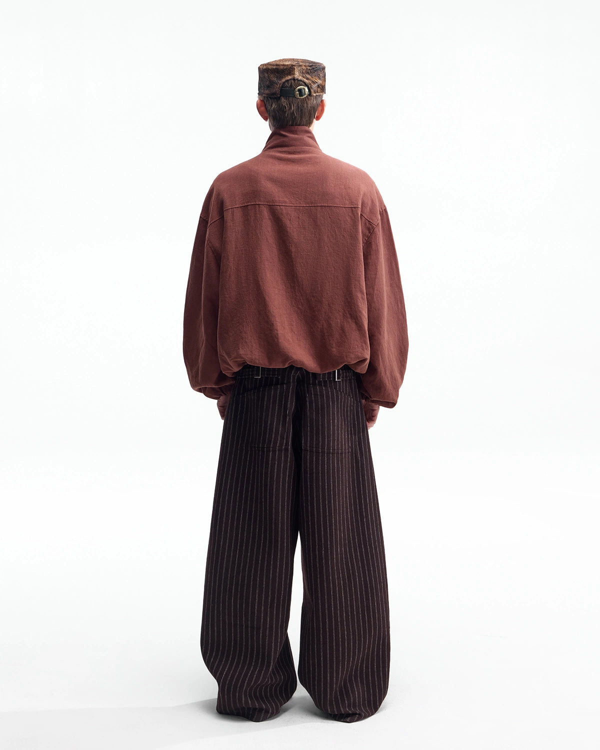 ZHABUXIAO Ramie Tencel Drawstring Adjust Casual Jacket Mahogany