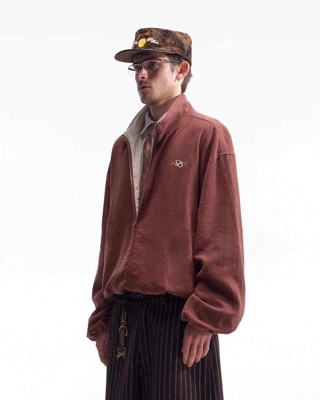 ZHABUXIAO Ramie Tencel Drawstring Adjust Casual Jacket Mahogany