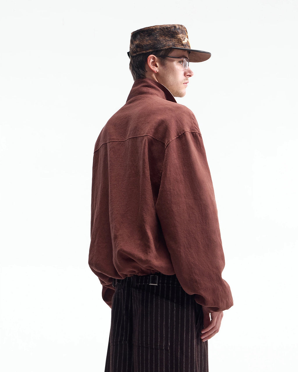 ZHABUXIAO Ramie Tencel Drawstring Adjust Casual Jacket Mahogany
