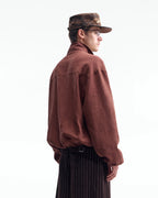 ZHABUXIAO Ramie Tencel Drawstring Adjust Casual Jacket Mahogany