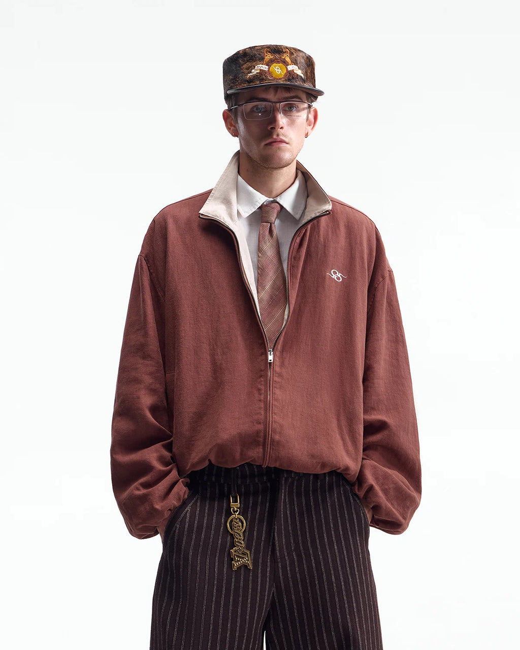 ZHABUXIAO Ramie Tencel Drawstring Adjust Casual Jacket Mahogany