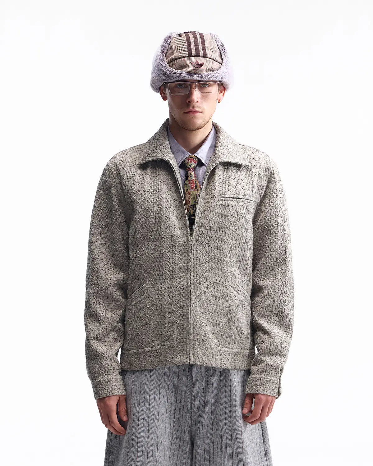 ZHABUXIAO Woven Texture Metal Buckle Adjust Tencel Jacket Sage Green