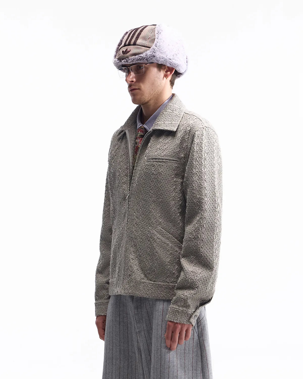 ZHABUXIAO Woven Texture Metal Buckle Adjust Tencel Jacket Sage Green