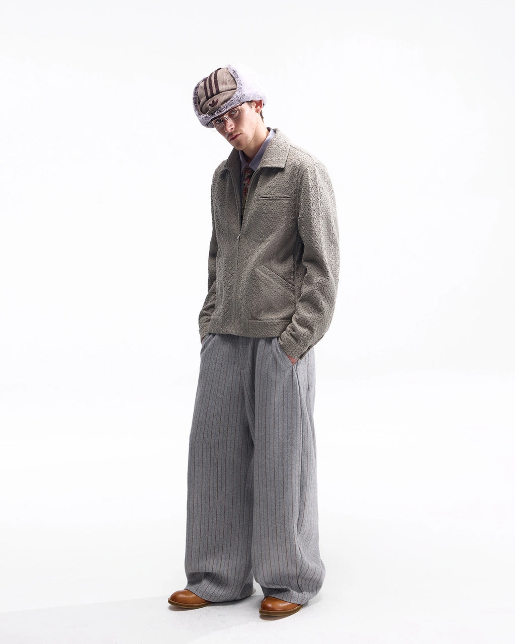 ZHABUXIAO Woven Texture Metal Buckle Adjust Tencel Jacket Sage Green