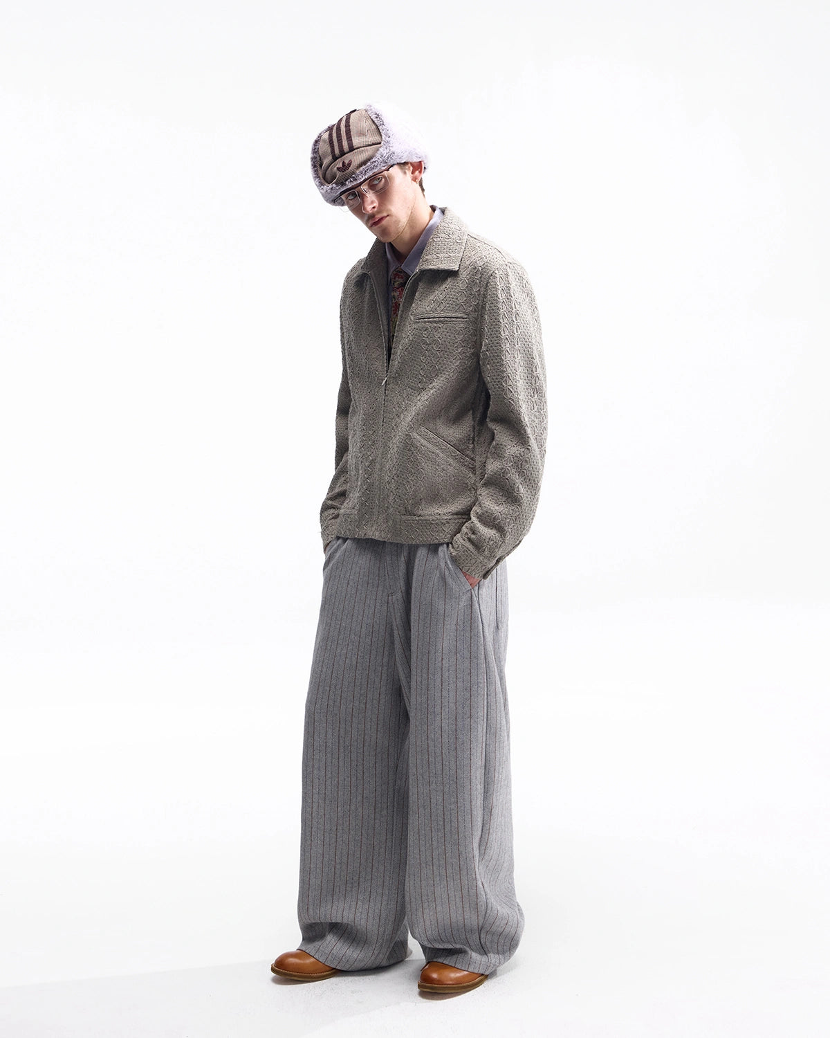 ZHABUXIAO Woven Texture Metal Buckle Adjust Tencel Jacket Sage Green