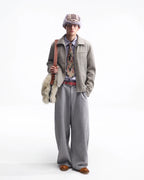 ZHABUXIAO Woven Texture Metal Buckle Adjust Tencel Jacket Sage Green
