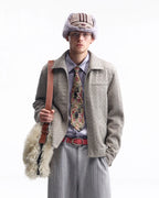 ZHABUXIAO Woven Texture Metal Buckle Adjust Tencel Jacket Sage Green