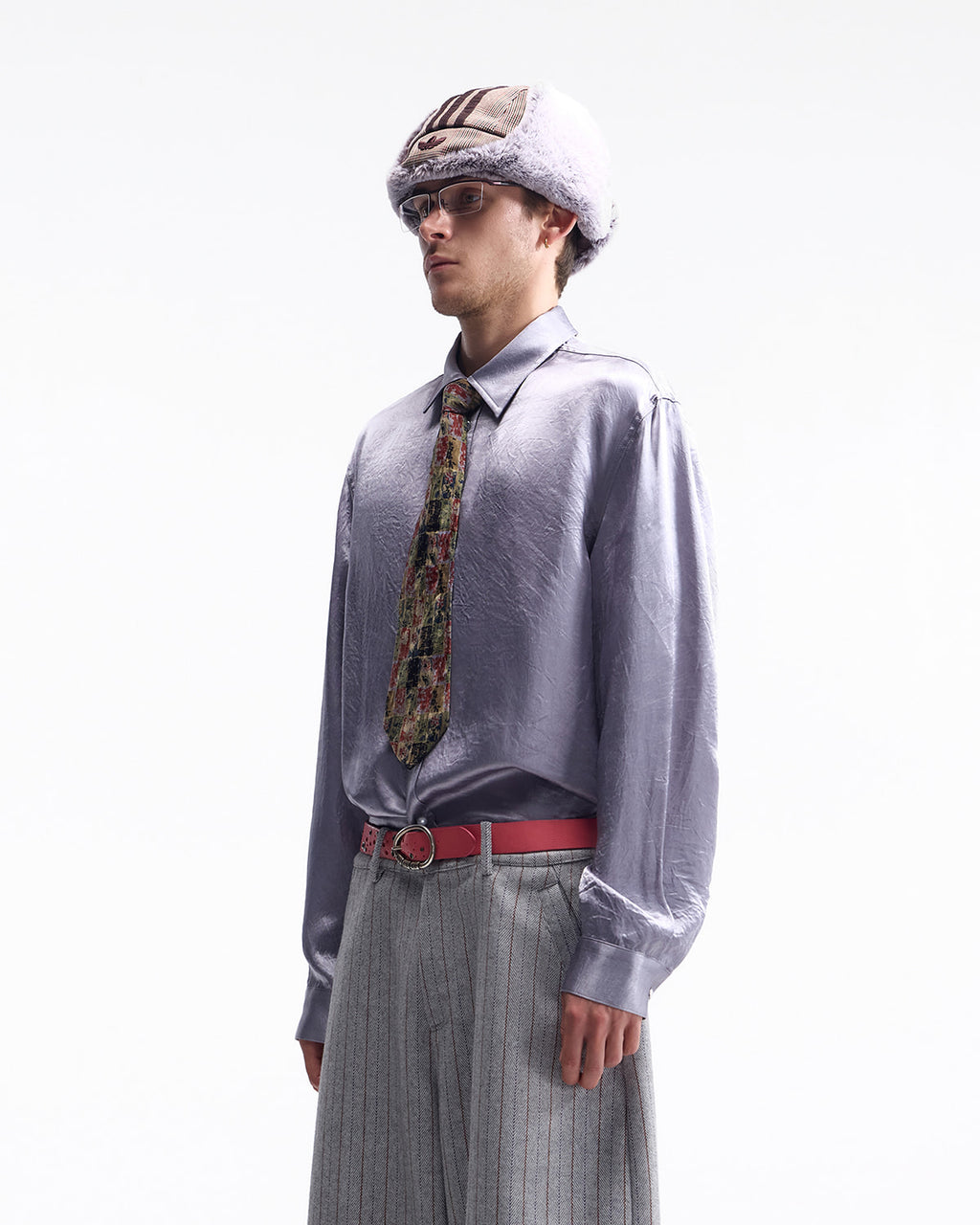 ZHABUXIAO Elegant Crinkled Acetate Satin Long Sleeve Shirt Dusty Purple