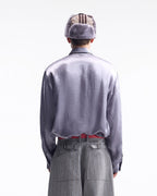 ZHABUXIAO Elegant Crinkled Acetate Satin Long Sleeve Shirt Dusty Purple