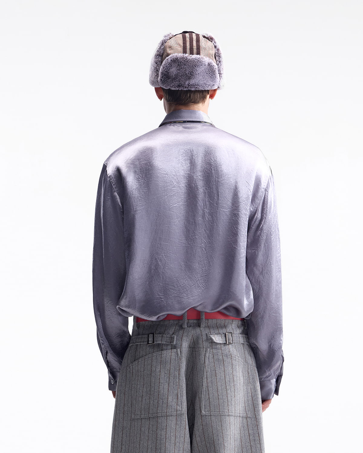 ZHABUXIAO Elegant Crinkled Acetate Satin Long Sleeve Shirt Dusty Purple