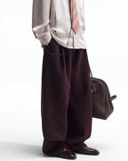 ZHABUXIAO Fine Striped Soft Smooth Straight Leg Trousers Burgundy