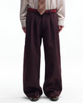 ZHABUXIAO Fine Striped Soft Smooth Straight Leg Trousers Burgundy