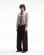 ZHABUXIAO Fine Striped Soft Smooth Straight Leg Trousers Burgundy